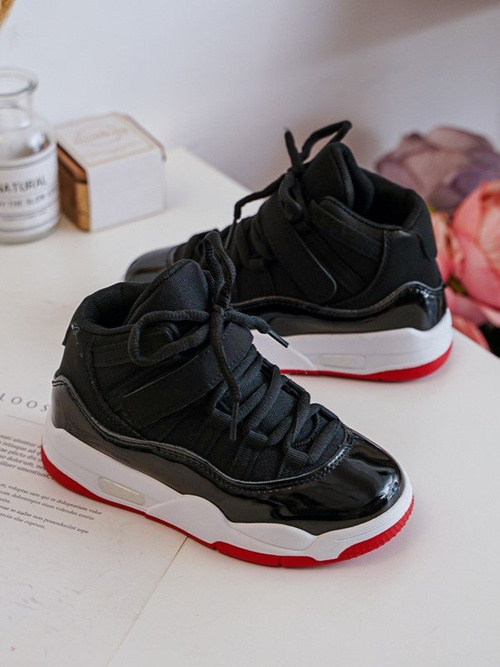 Dziecięce Sportowe Buty Sznurowane Czarno-Czerwone Darina