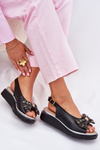 Women's leather wedge sandals with bow Zazoo 1882 black