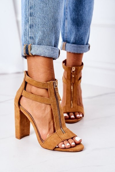 Suede Sandals On A Block Heel Camel Folly