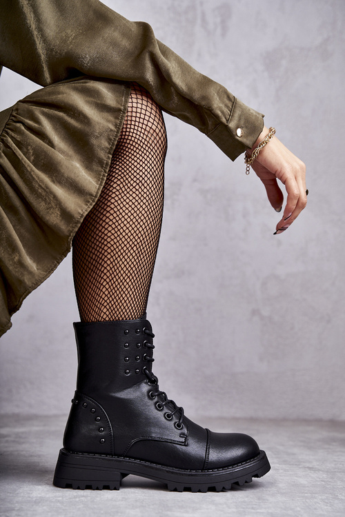 Leather Boots With Studs Black Palmira