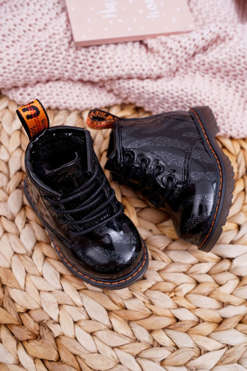 Children's Zipper Leather Booties Black Omua