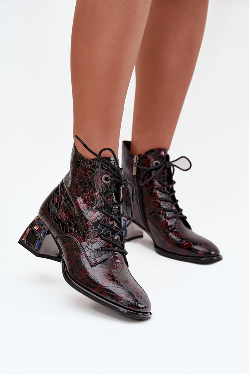 Patent Leather Women's Boots Made of Genuine Leather with Heels with Crystals Artiker 57C0130 Bordeaux