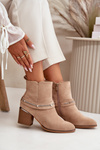 Warm Women's Heeled Boots with Chain Eco Suede Beige Hanalen