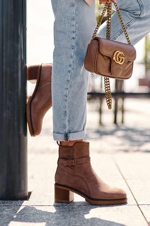 Botki Zamsz Klamra Brązowe Neste SP231