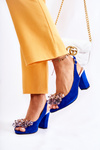 Fashionable Suede Pumps Sandals With Crystals Navy Nolissa