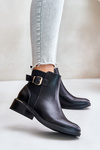Women's Ankle Boots on Low Heels Insulated with Golden Buckle Black Inomira