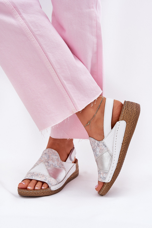 Women's Leather Wedge Sandals With Braiding Maciejka L7067-11 White