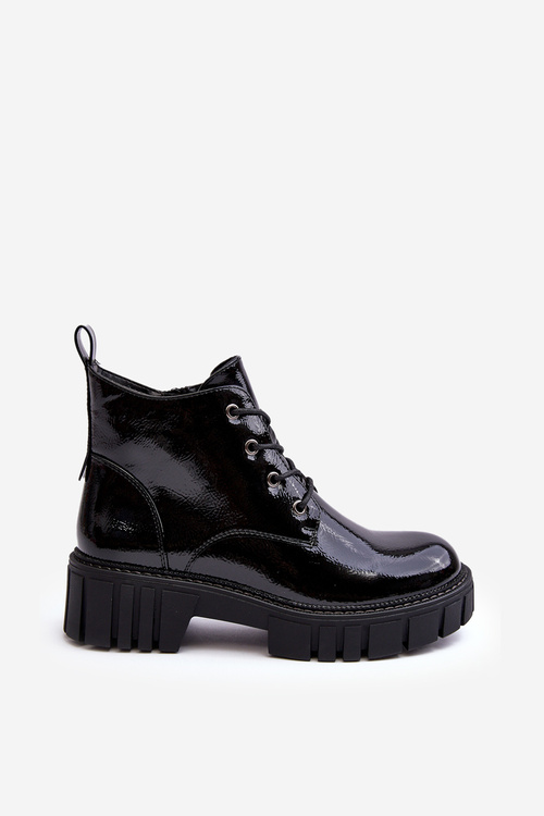 Laced Insulated Patent Boots Black Bjorg