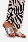Flat Women's Slippers With Decorative Detail Silver Oferry