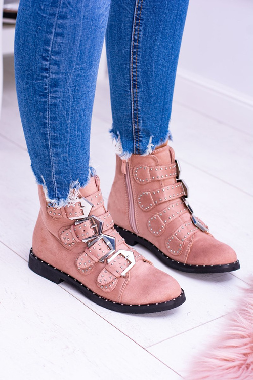 Lu Boo Pink Virginia Rock Star Boots Rivet Buckles Suede