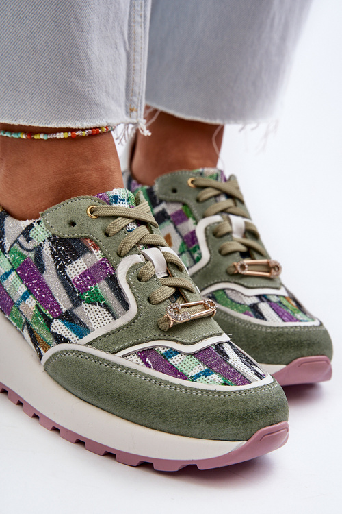 Sneakersy Skóra Naturalna Damskie Platforma Seledynowe Maciejka 06390-09