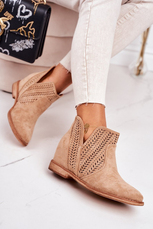 Openwork Boots On A Wedge Beige Melanie