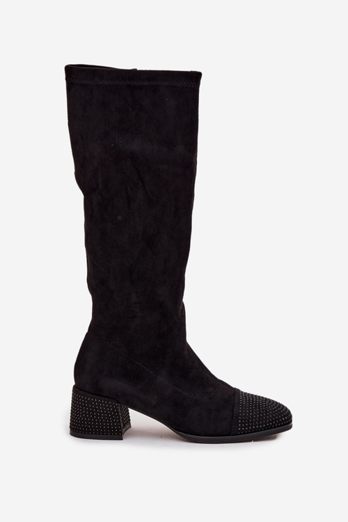Women's Boots with Decoration on Block Eco Suede Black Ivanna