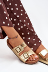 Women's sandals on cork platform with buckles golden Vesina