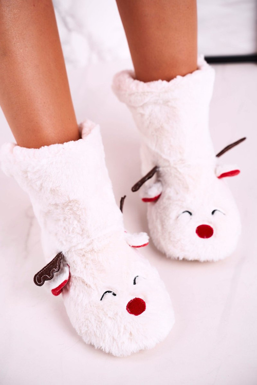 Christmas Insulated Slippers With Reindeer White Rudolph