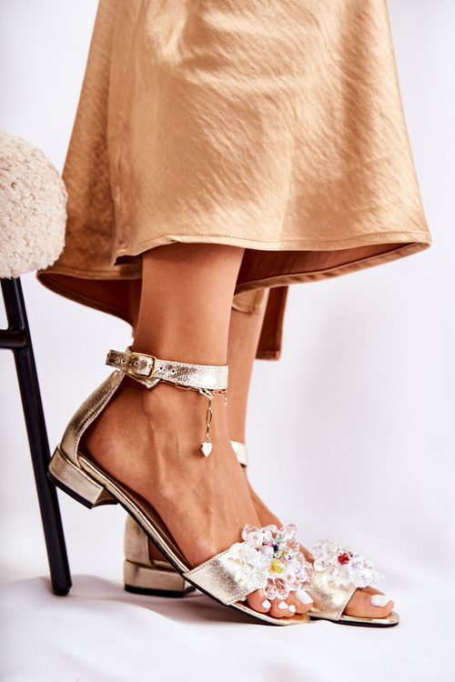 Women's Leather Sandals On A Flat Heel Golden Morlee