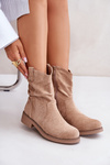 Warm Ladies Ankle Boots With Ruching And Decoration Beige Etteara