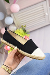 Damskie Czarne Lniane Espadryle Beżowy Nosek Quebo