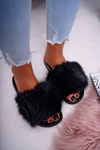 Women's Flip Flops with Fur Black NiceFur