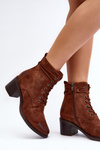 Women's Low Heel Lace-Up Ankle Boots Brown Serellia