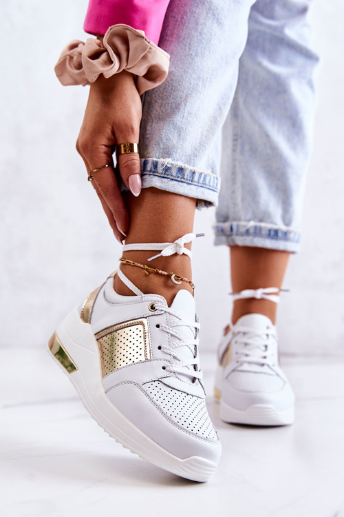  Buty Sportowe Damskie Skórzane Koturn Białe Larson