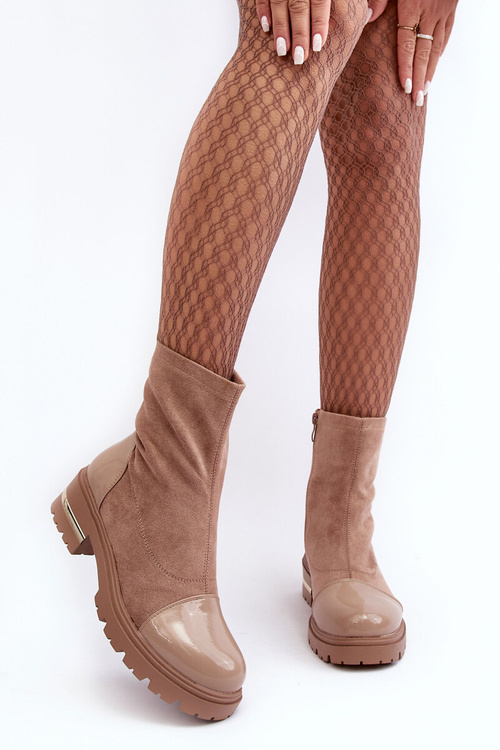 Botki Klasyczne Skóra Plaski Obcas Beżowe Shendete JJ46P