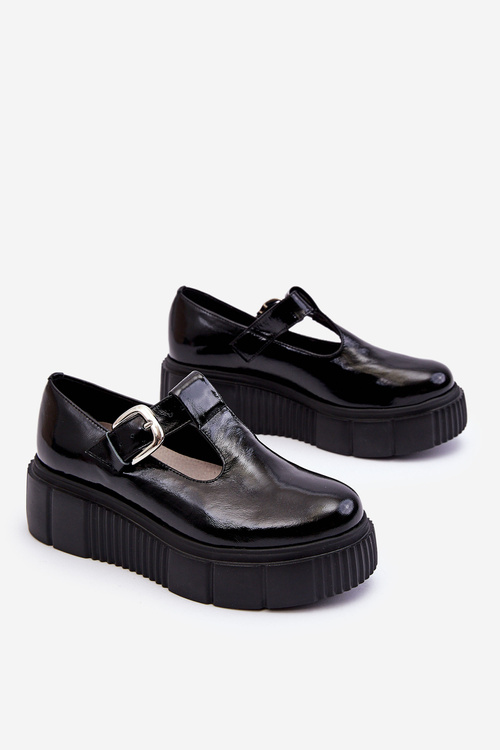 Fashionable Lacquered shoes on a massive platform Black Colson