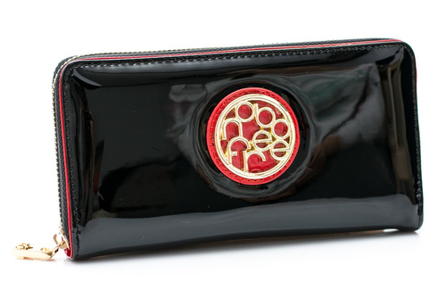 Large Women's Black Lacquered Wallet Nobo Red