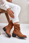 Warm Women's Boots With Gathered Shaft On Low Heel Beige Zinanya