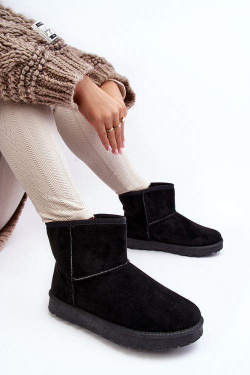 Women's Suede Snow Boots Fleece-Lined Black Nanga