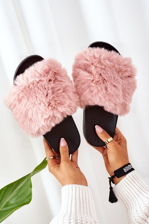 Rubber Slippers With Fur Pink Soft