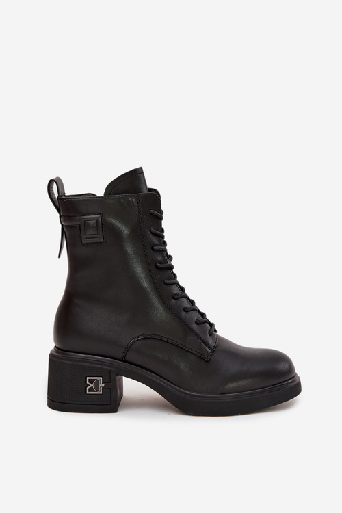 Insulated Women's Ankle Boots Made of Genuine Leather On Block Vinceza 66819 Black