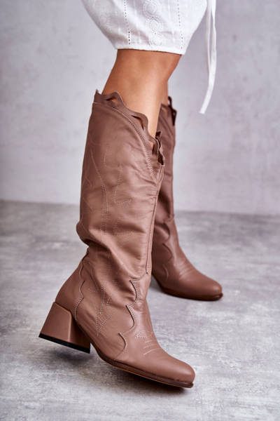 Leather knee-length boots dark beige Andreia