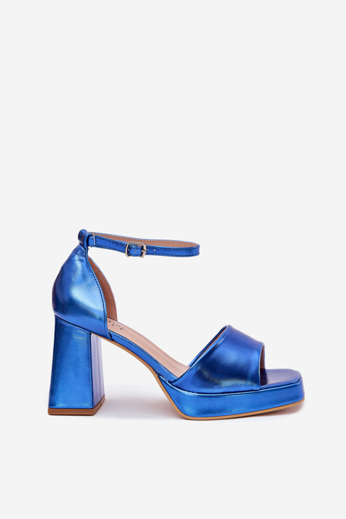 Lacquered Women's Sandals On Heel Blue Marila