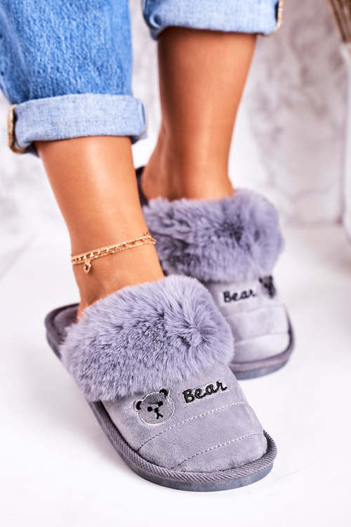 Women's Home Slippers With Fur Grey Teddy