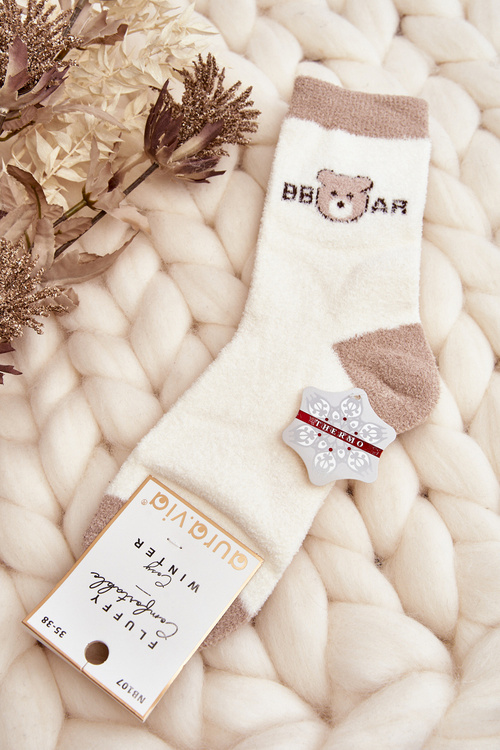 Women's Warm Socks with Teddy Bear Beige