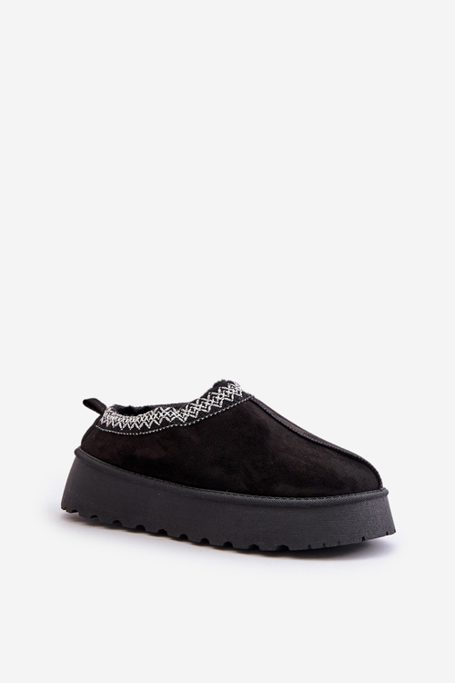 Snow Slippers On Platform With Embroidery Black Tamilda