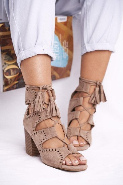Women's Stiletto Boots Suede Uncovered Beige Empty