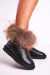Women's Leather Snow Boots With Eko Fur Patent Black Alexa