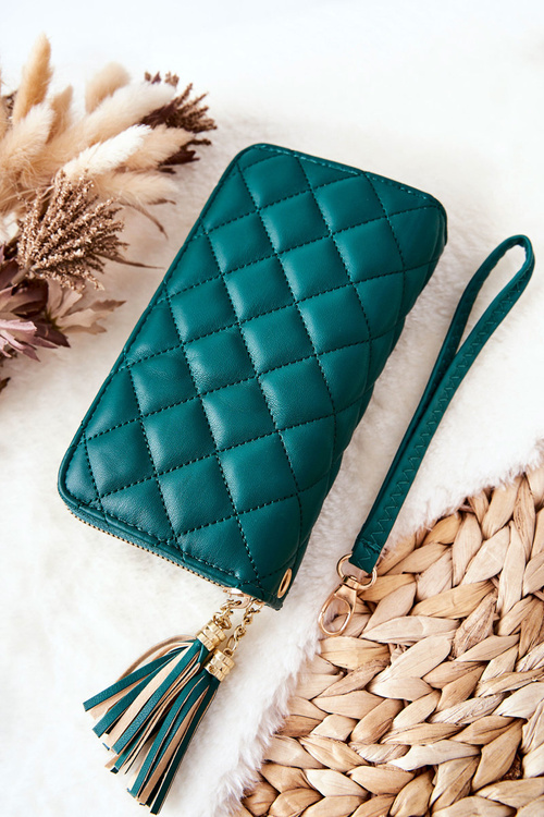 Large Quilted Wallet with Zips Green