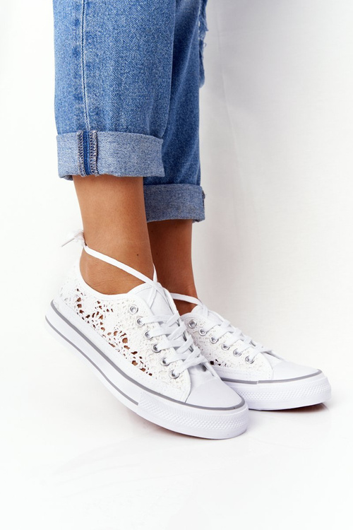 Damskie Koronkowe Trampki Białe Candice