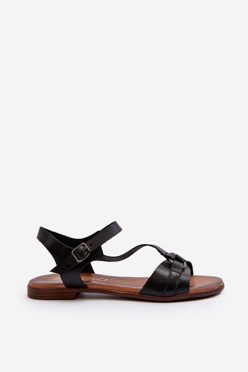 Sandały Damskie Skóra Czarne Zazoo 40182