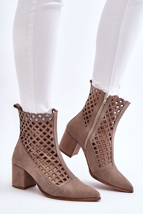 Suede Openwork Boots On High Heel Nicole 2638 Cappuccino