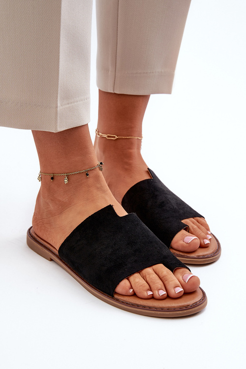 Women's Suede Flip-Flop Sandals Black Amite