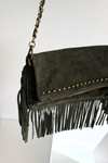 Suede Bag with Fringes on Chain Dark Green Narella