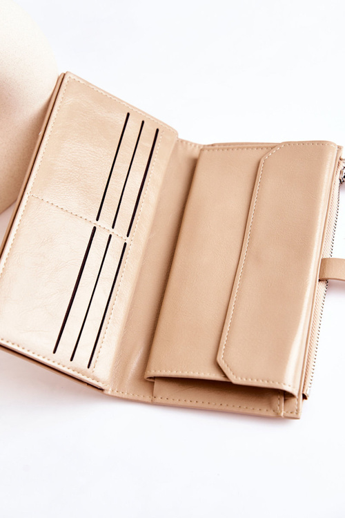 Large Leather Wallet With Magnet Beige Nereva