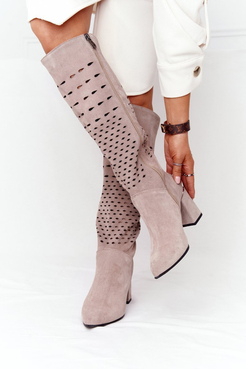 Spring Openwork Suede Boots Lewski Shoes 2847/B Beige