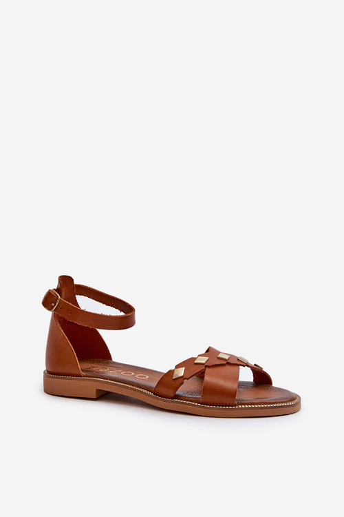 Zazoo 40378 Flat Women's Leather Sandals Brown