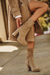 Women's Block Heel Boots Made of Eco Suede Beige Carolina