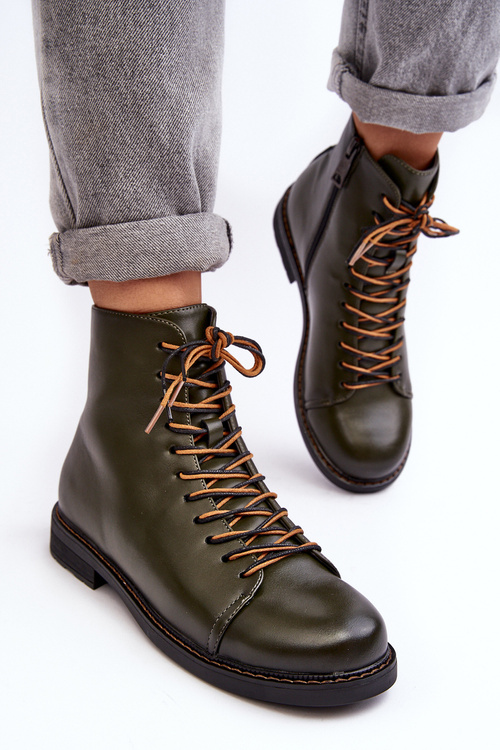 Leather Boots Shoes Women's Green Ethel